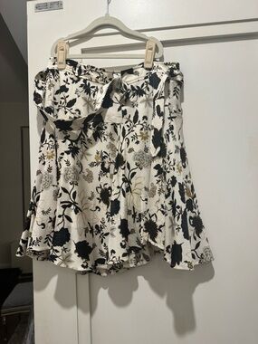 A.L.C. Floral Tie-Waist Circle Skirt in Black, Cream & Gold